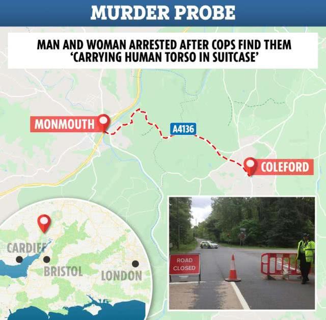 英国一对男女街头行走,箱中提着人的肢体,警察拦下他们