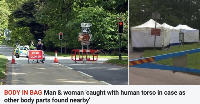 英国一对男女街头行走,箱中提着人的肢体,警察拦下他们
